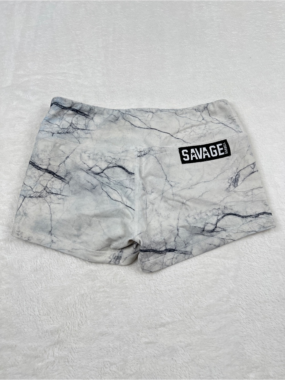 Savage Barbell Marble Spandex Lifting Shorts Gray White M